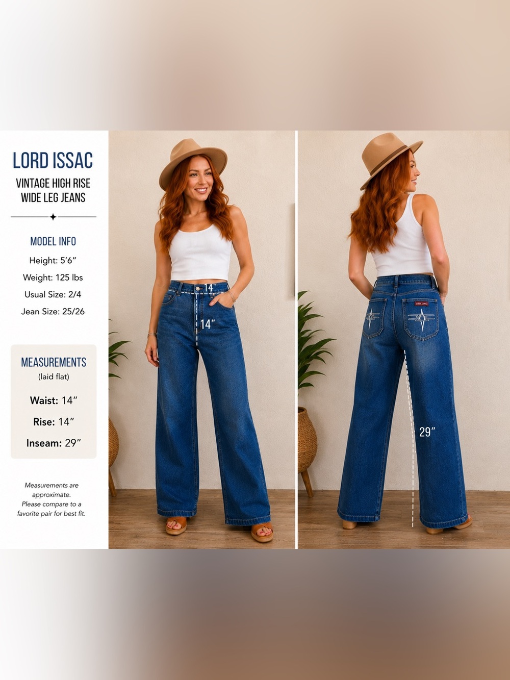 Vintage Lord Issac High Rise Wide Leg Jeans – Medium Wash – Retro Denim